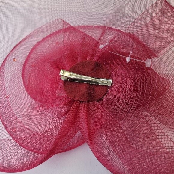 Red Fascinator with Soft Sinamay and Crinoline Layered Bows - Picture 13 of 16